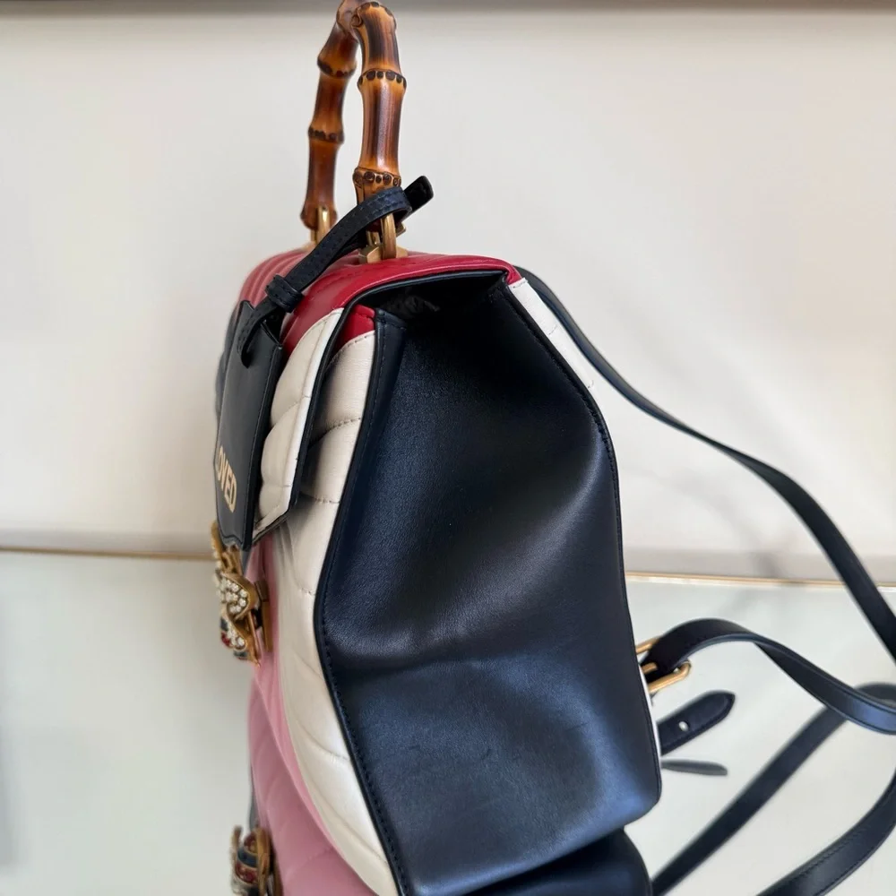Gucci Queen Margaret Tropuntata Bamboo Multicolor Backpack Pearl Bee Clasp Rare